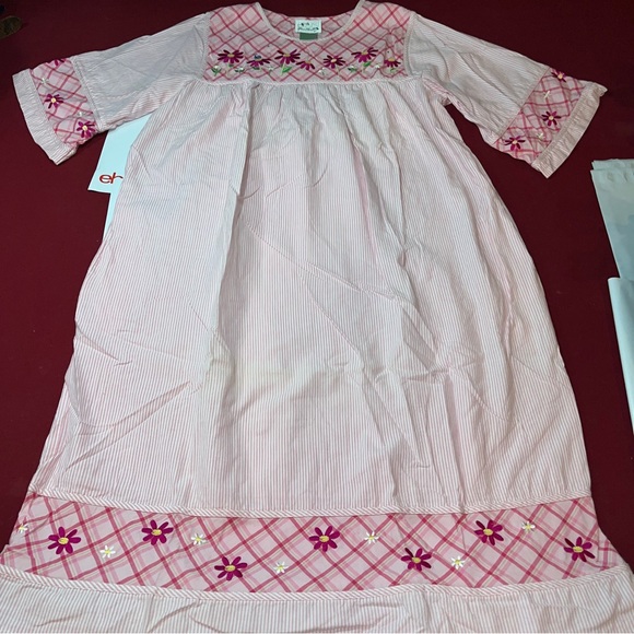 Quacker Factory PINK striped FLORAL night Dress Nightgown Cotton EMBROIDERY LRG - Picture 9 of 16